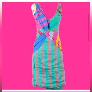 Nicole Miller Artelier Multi-Stripe Crossover Waist Bohemian Bodycon Dress